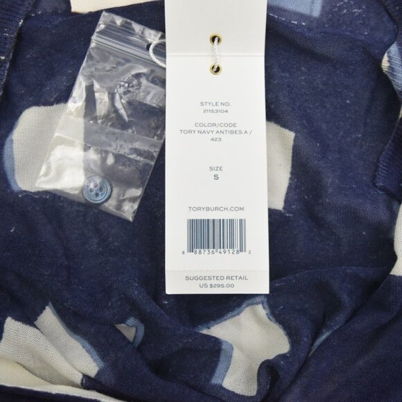 Tory Burch Cardigan Sweater Womens Small Navy Antibesa Cotton Geometric Pattern - Picture 6 of 11